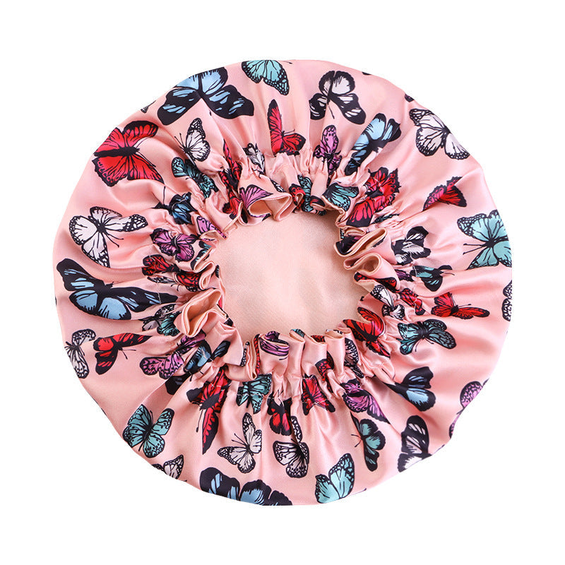 Children's Double-Layer Satin Butterfly Print Sleep Cap, Hair Care Headscarf, Shower Cap Jdkb-16G