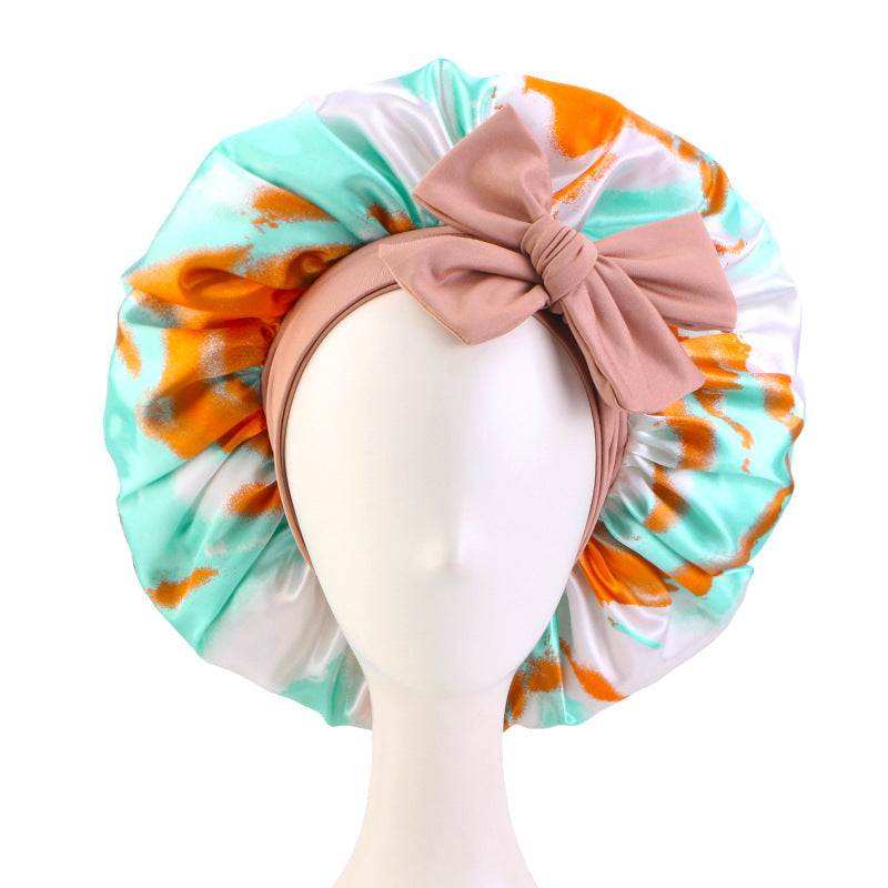 Cross-Border Supply Tie-Dye Ribbon Satin Nightcap, Strap Nightcap, Knotted Hair Protection Cap Jdb-408J-3