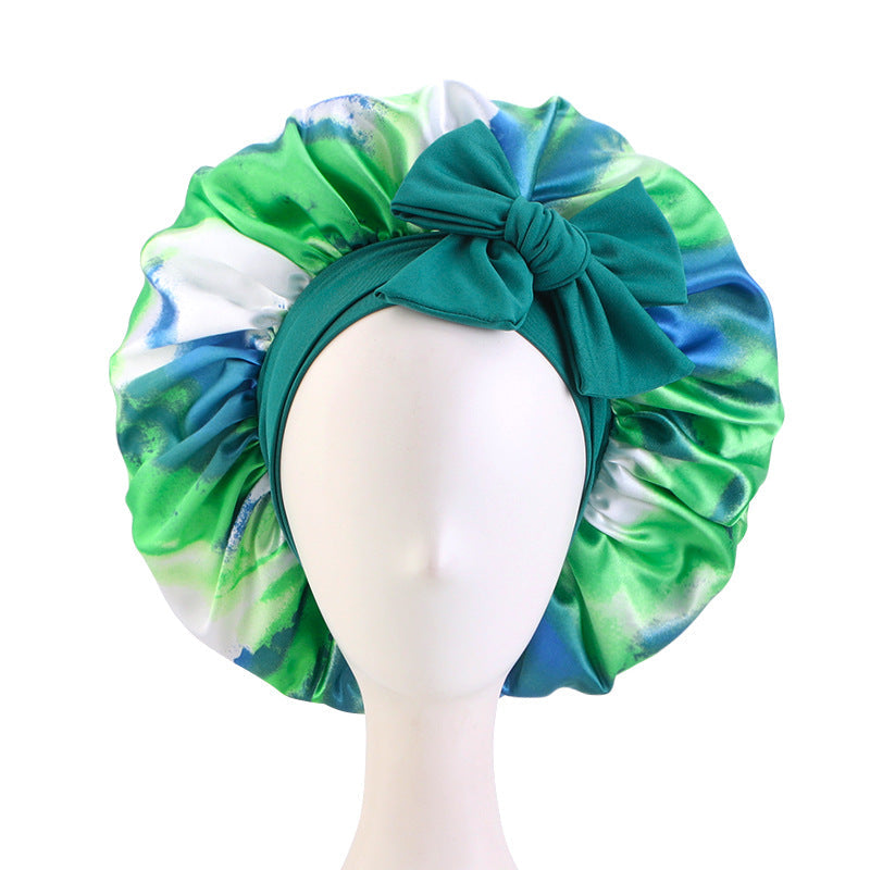 Cross-Border Supply Tie-Dye Ribbon Satin Nightcap, Strap Nightcap, Knotted Hair Protection Cap Jdb-408J-3