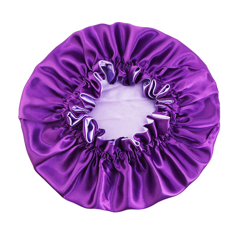 Wooden ear satin double-layer nightcap African style contrast color headscarf cap home round cap solid color beauty perm cap