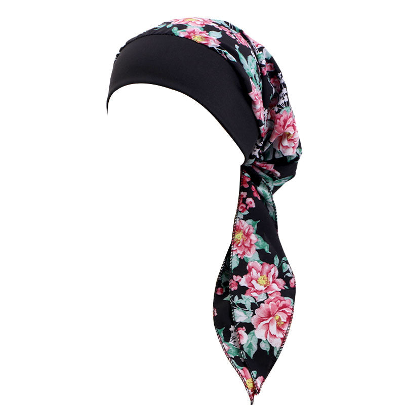 Ethnic Style Tie Tape Cap Elastic Wide Ribbon Baotou Cap Chemotherapy Cap Household Cap JDT-329C