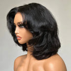 Perruque noire naturelle ondulée et dégradée élégante pour femme