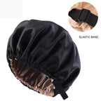 Cross-border supply of colored nightcap invisible flat adjustable buckle silk double shower cap beauty hair care hat