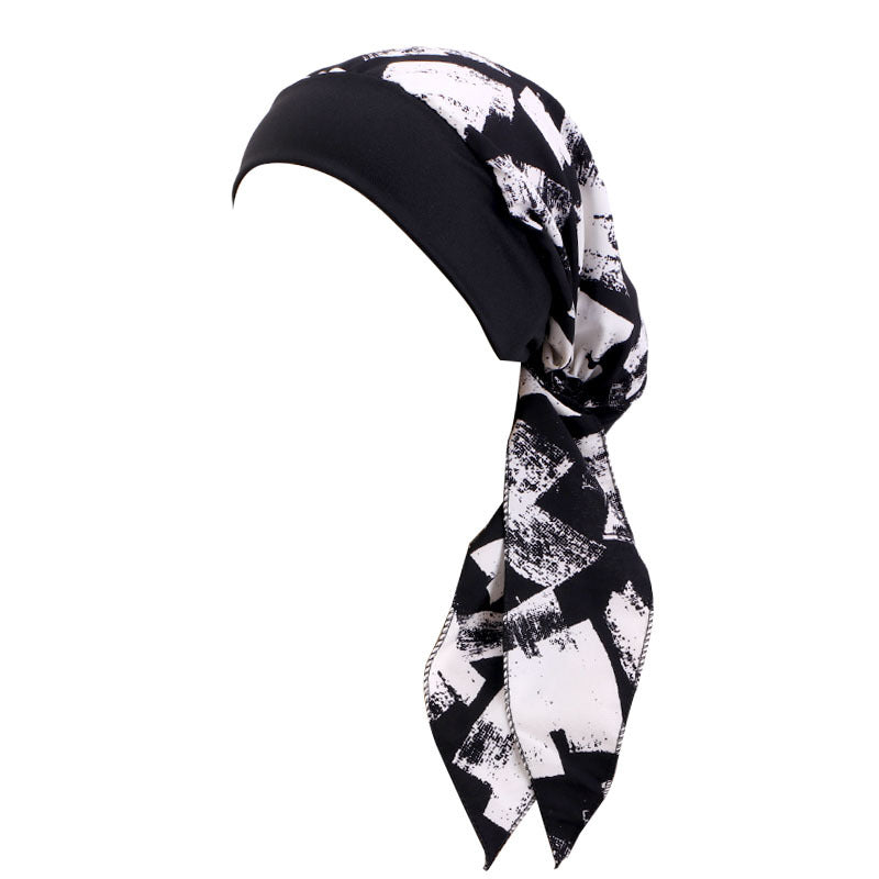 Ethnic Style Tie Tape Cap Elastic Wide Ribbon Baotou Cap Chemotherapy Cap Household Cap JDT-329C