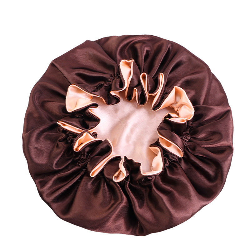 Auricularie Edge Color Solid Color Double Layer Nightcap Contrast Color Tapis Hat Silk Beauty Care Cap JDB-443A-2