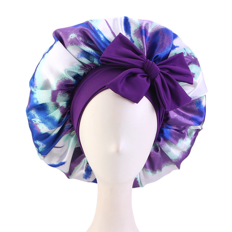 Custom Tie-Dye Elastic Wide-Brimmed Ribbon Sleep Cap Turban Hat Fashion Hat Beauty Chemotherapy Cap