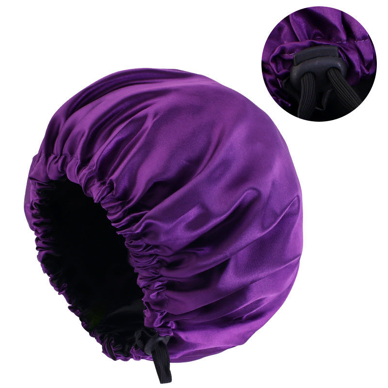 Factory direct satin nightcap double adjustable large round cap soft satin ladies hair care cap