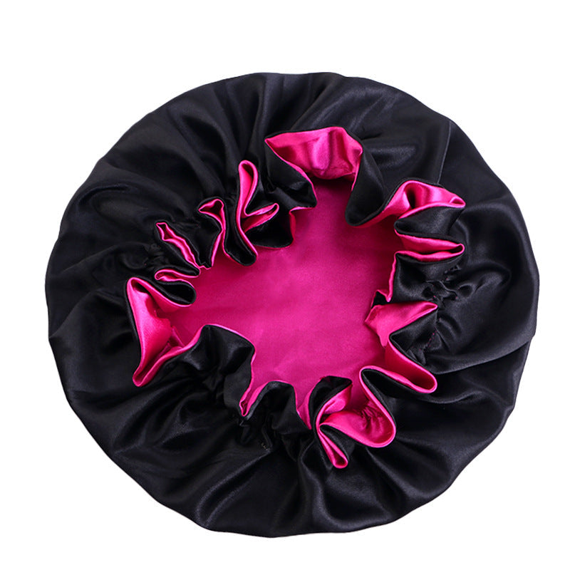 Auricularie Edge Color Solid Color Double Layer Nightcap Contrast Color Tapis Hat Silk Beauty Care Cap JDB-443A-2