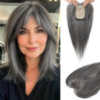 Human Hair Toppers for women 10 Inch Clip in Bangs 100％ Human Hair Toppers for Thinning Hair Cover Hair Pieces with Silk Base-Silver White