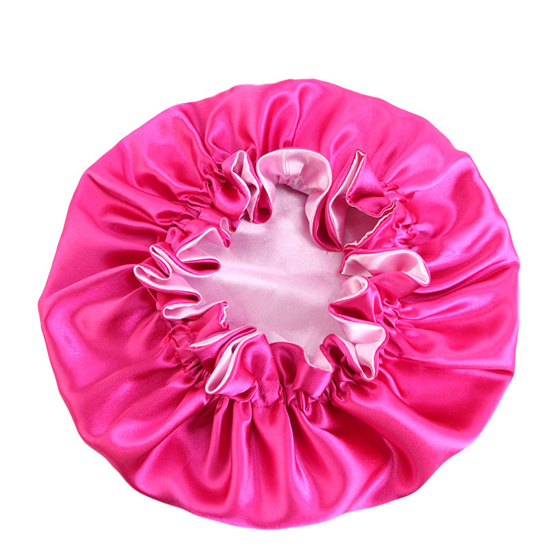 Wooden ear satin double-layer nightcap African style contrast color headscarf cap home round cap solid color beauty perm cap