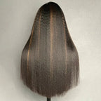 Highlight Brown Kinky Straight Human Hair Wig