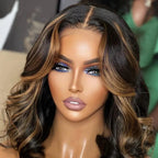 Perruque Bob Lisse Cheveux Naturels Miel Blond Effet Mèches