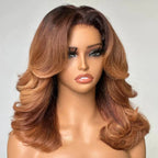 Ombre Brown Layered Cut Wigs Mid-part Lace Front Wig