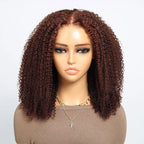 Perruques Afro Bouclées en Dentelle Pré-coupée Perruque Raie au Milieu Ombrée Brune