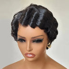 Retro Style Pixie Cut Finger Wave Wigs in Jet Black