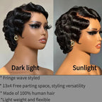 Retro Style Pixie Cut Finger Wave Wigs in Jet Black